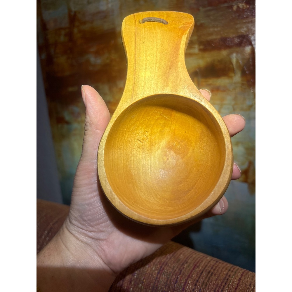Handmade Wooden Kuksa Cup Nordic Guksi Camping Mug with Leather Strap Natural